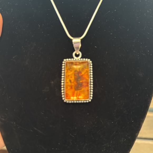 Orange leather wallet and .925 Baltic Amber necklace. - Picture 2 of 5